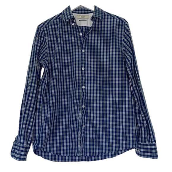Original Penguin Men’s Heritage Slim Fit Blue Plaid Button Down, 16; 34/35 - Picture 1 of 9